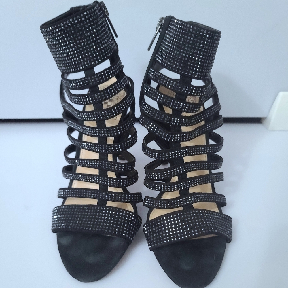 Vince Camuto Katal Caged Gladiator Black Studded Strappy Heels Size 6